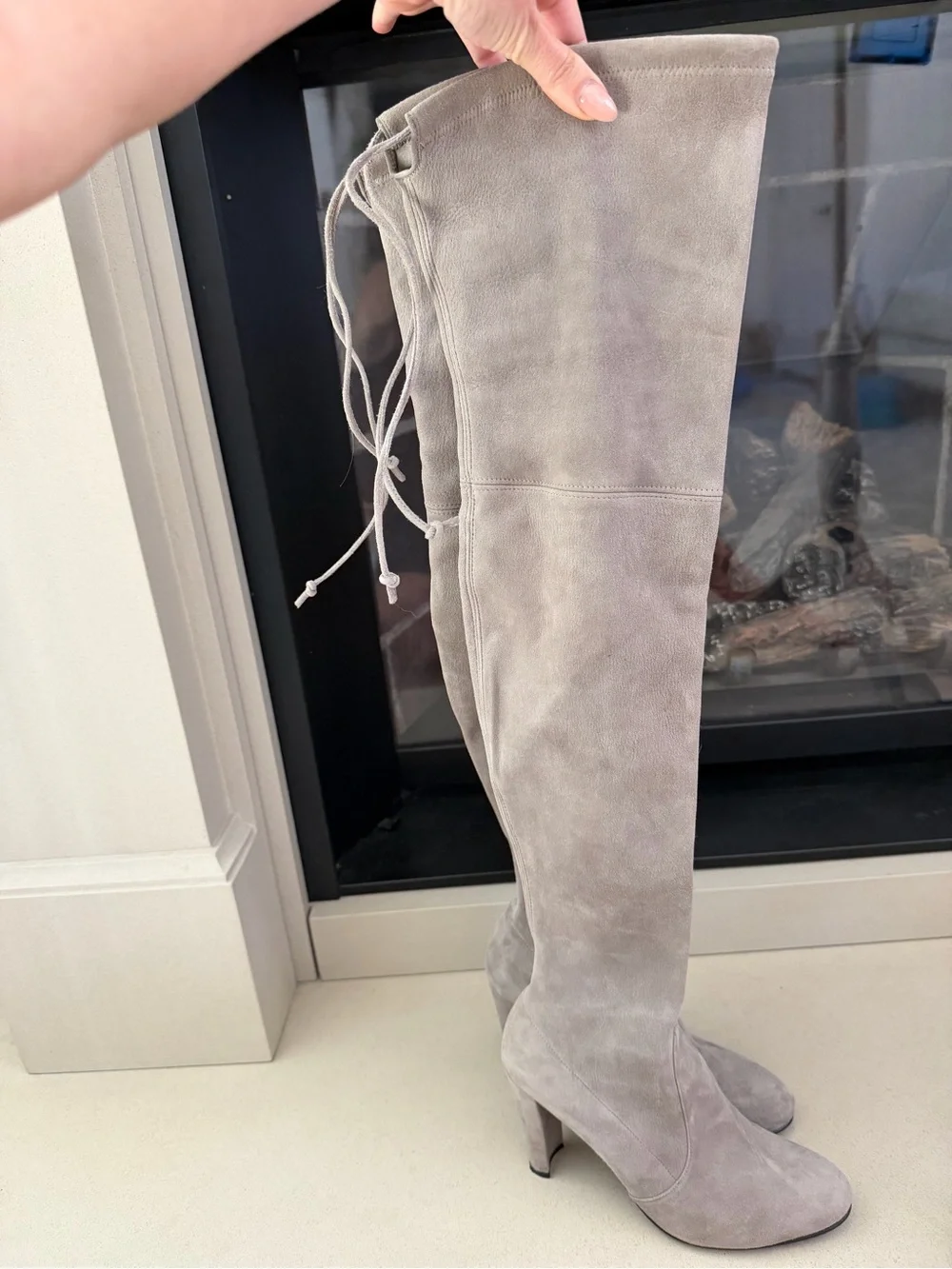 Stuart Weitzman Over-the-Knee Suede Boots in Light Taupe